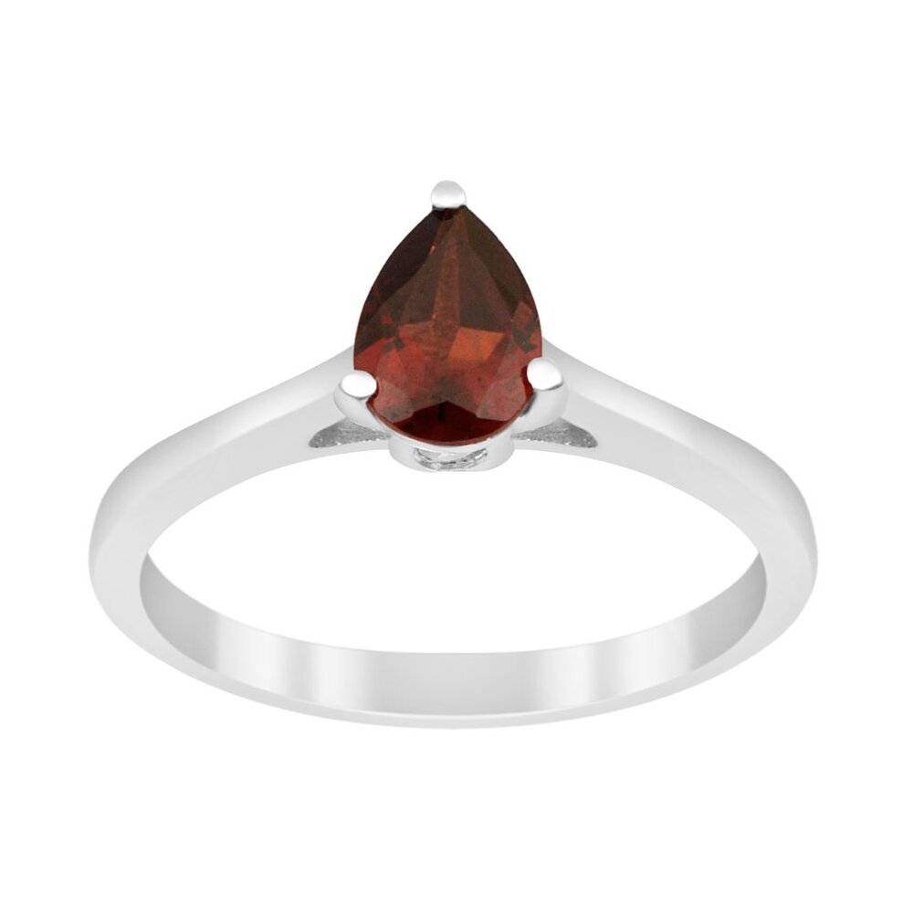Solitaire 0.75Ct Pear Shape Red Garnet 925 Sterling Silver Women Stackable Ring